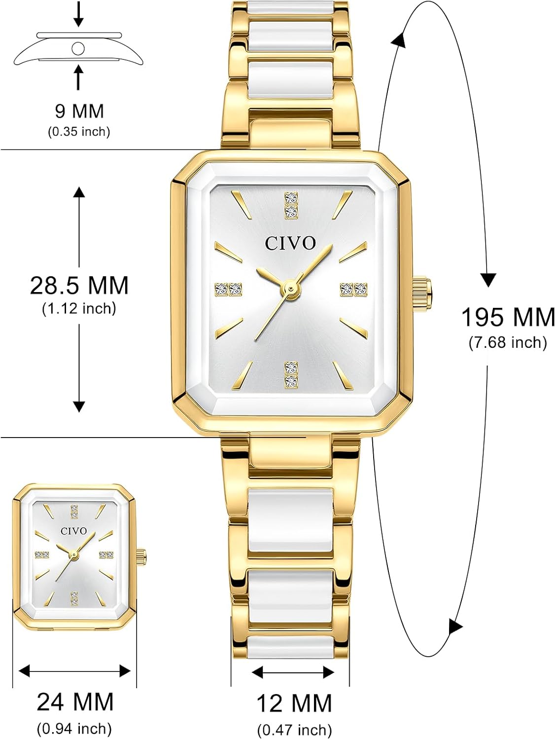 Thumbnail 5 de CIVO Armbanduhr Damen Rechteckig 28,5×24 mm