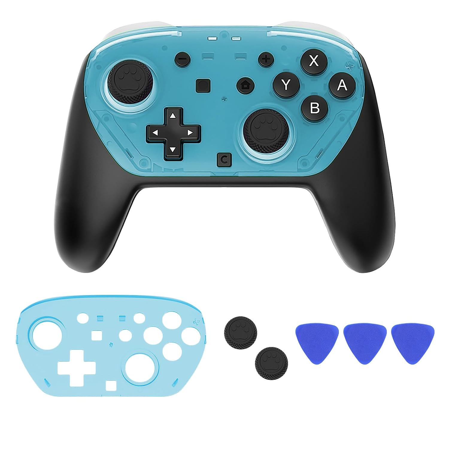 Detalle de DLseego Protective Cover Case for Switch 2 Pro Controller – Clear Blue Slim DIY Faceplate with Anti-slip Hard Shell