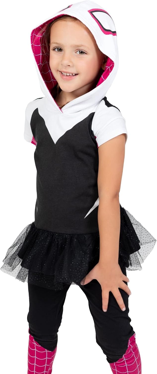 Detalle 2 de Marvel 0P1849SP Girls’ Spider-Verse Cosplay Hooded Tee and Leggings Set