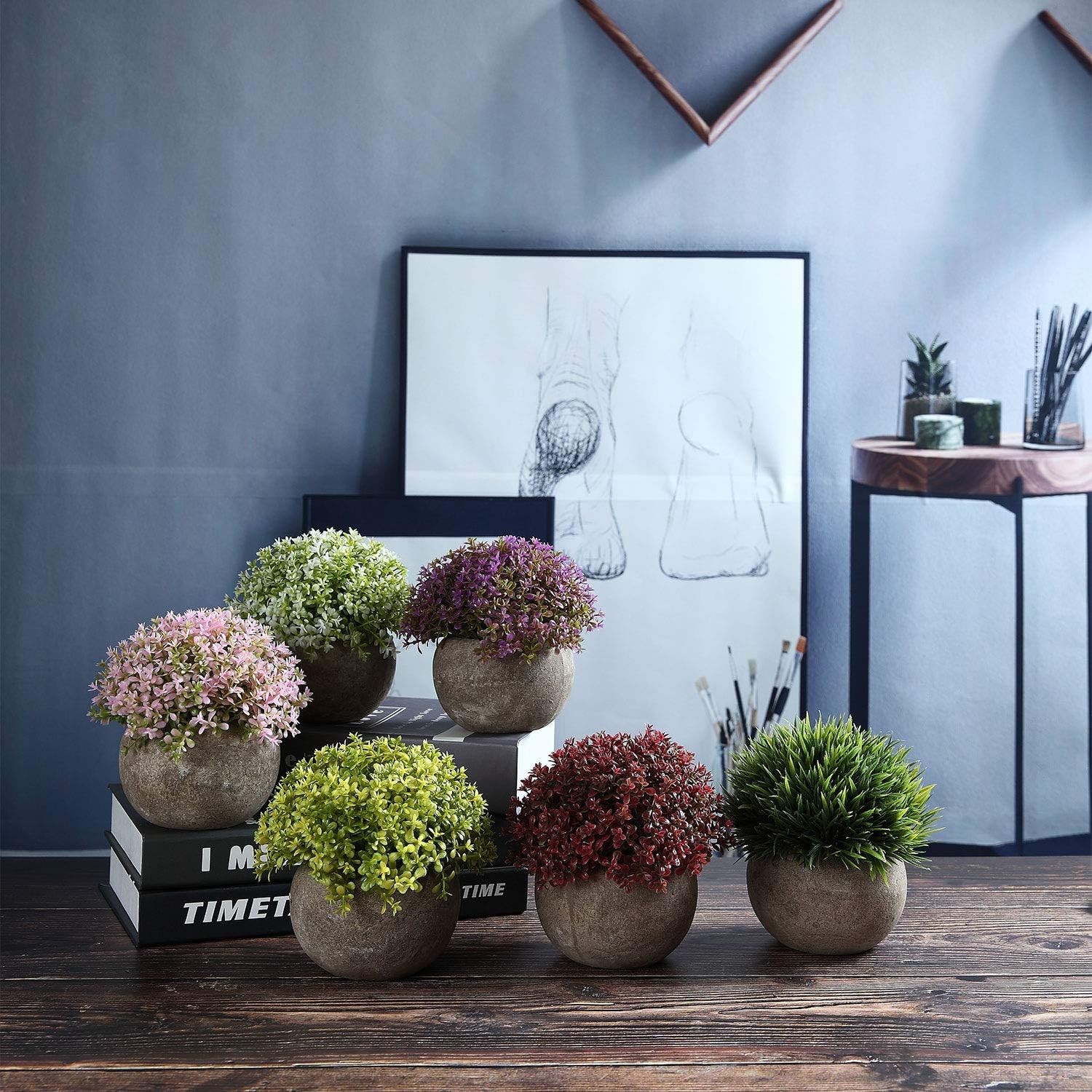 Thumbnail 2 de T4U set van 6 kunstplanten in pot voor binnen, multicolor en compact