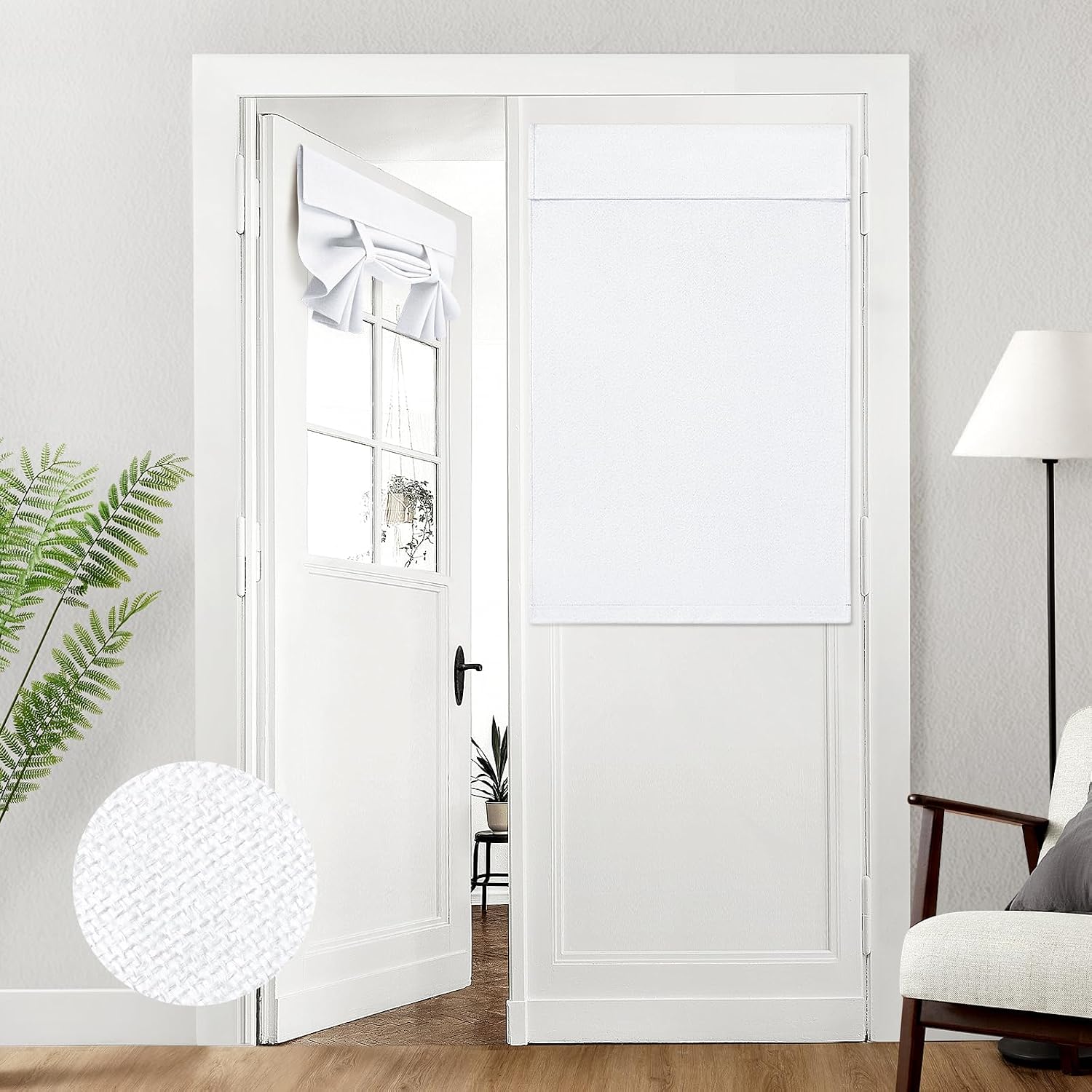 Detalle de HOMEIDEAS 100% Pure White Linen Blackout French Door Curtain (1 Panel, 30 x 40 Inch)