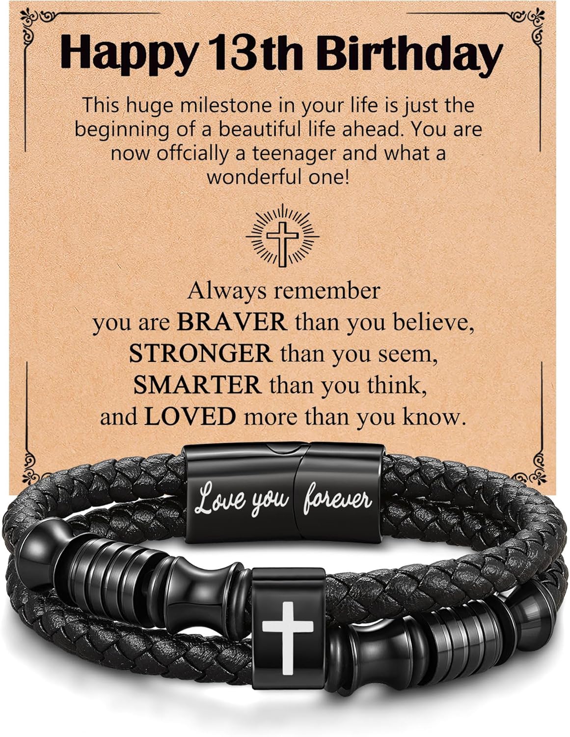 Detalle de Cross leather bracelet gift for boys