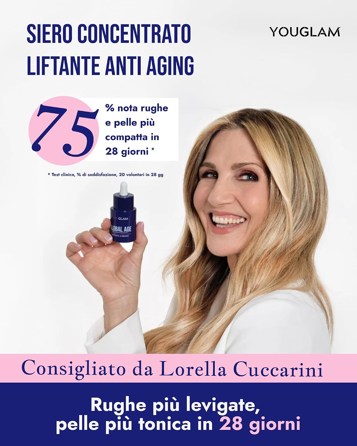 Detalle de YOUGLAM Global Age siero viso antirughe con acido ialuronico, bakuchiol e ribosio (30 ml)