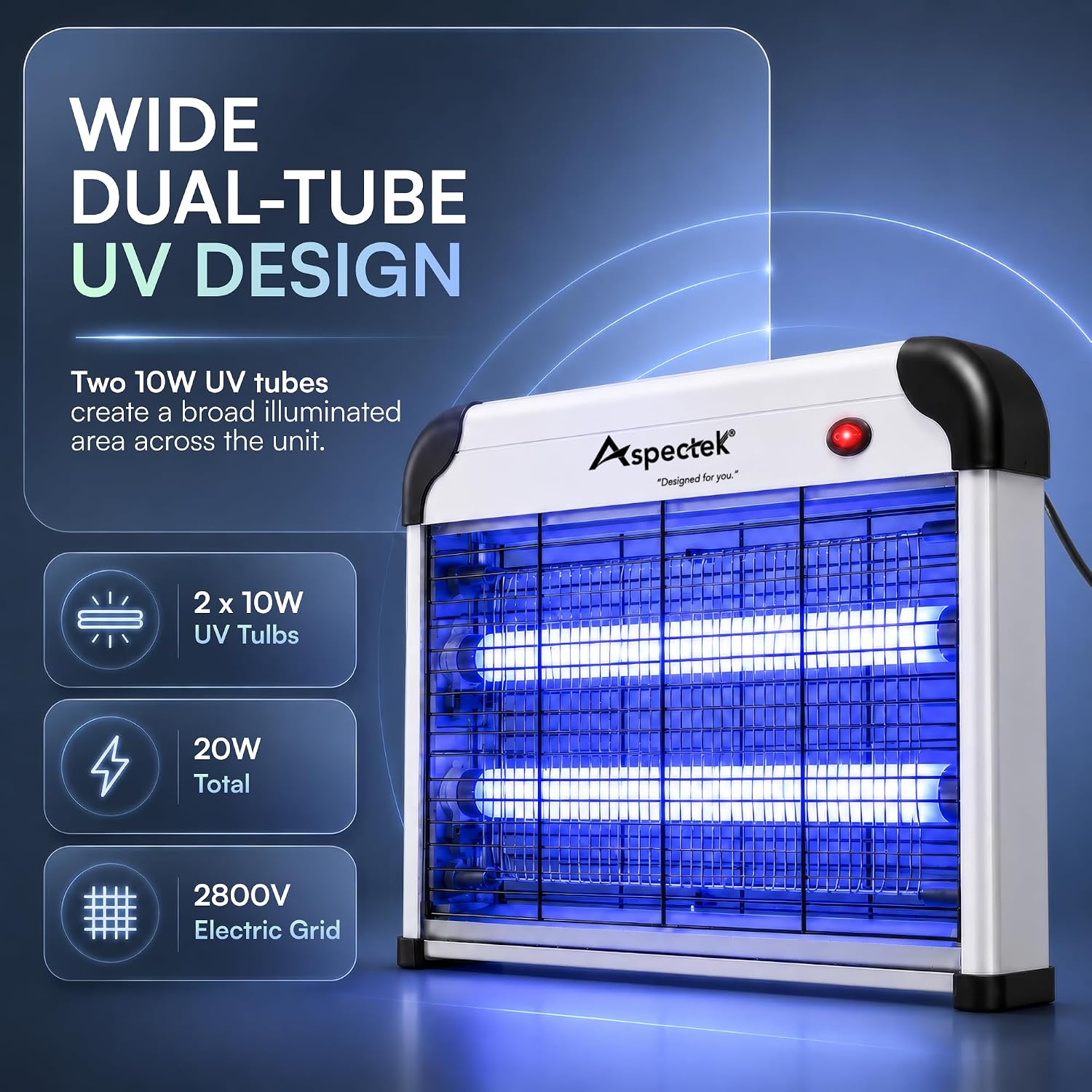 Detalle de ASPECTEK 1 elektrische insectendoder 20 W met uitneembare opvanglade