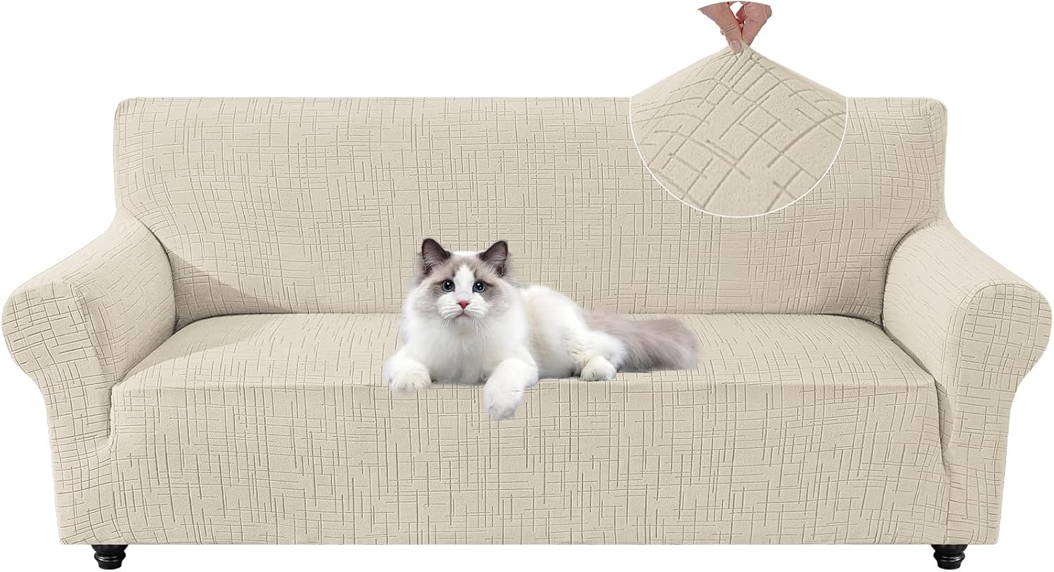 Detalle de YSTELLAA Copridivano 3 posti con braccioli beige elasticizzato, lavabile e antiscivolo