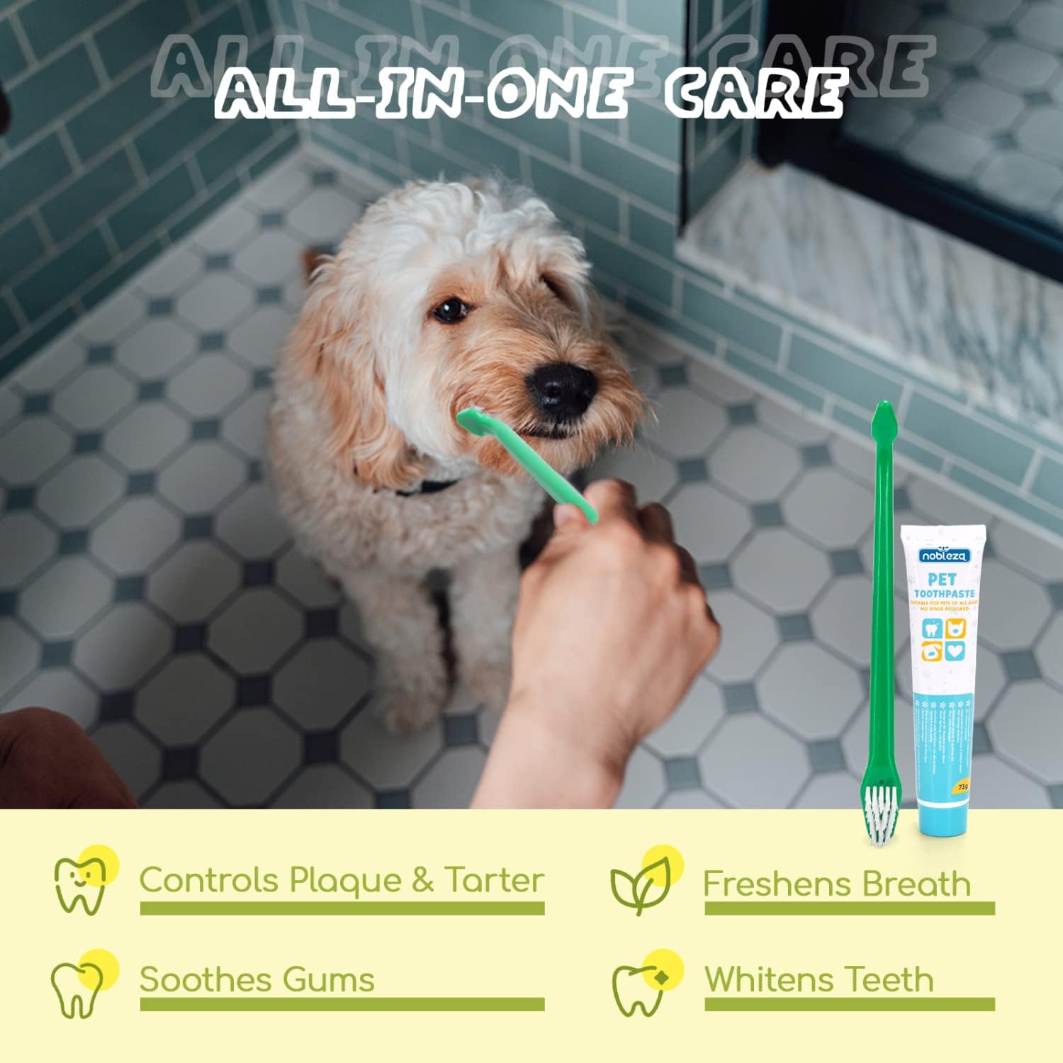 Detalle de Nobleza Set Dentaire pour Chien — Brosse à Dents Double Face, Dentifrice Antitartre & Accessoires (73 g, 2 Doigtier)