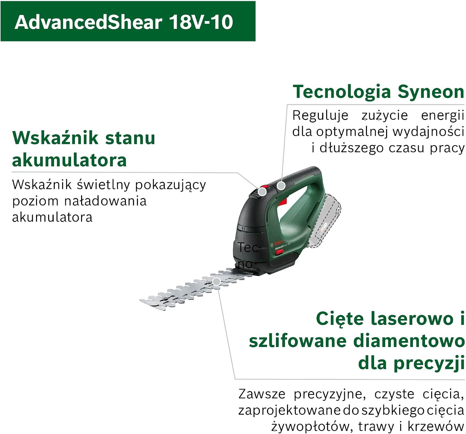 Detalle 2 de Bosch AdvancedShear 18V-10 – akumulatorowe nożyce do trawy i krzewów, 2 ostrza