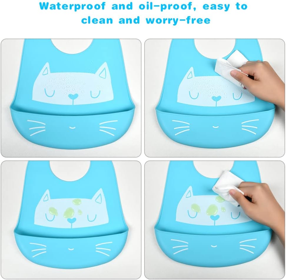 Detalle 2 de Vicloon Bavaglini in silicone impermeabile senza BPA (2 pezzi), regolabili e con tasca raccogli-bavaglie