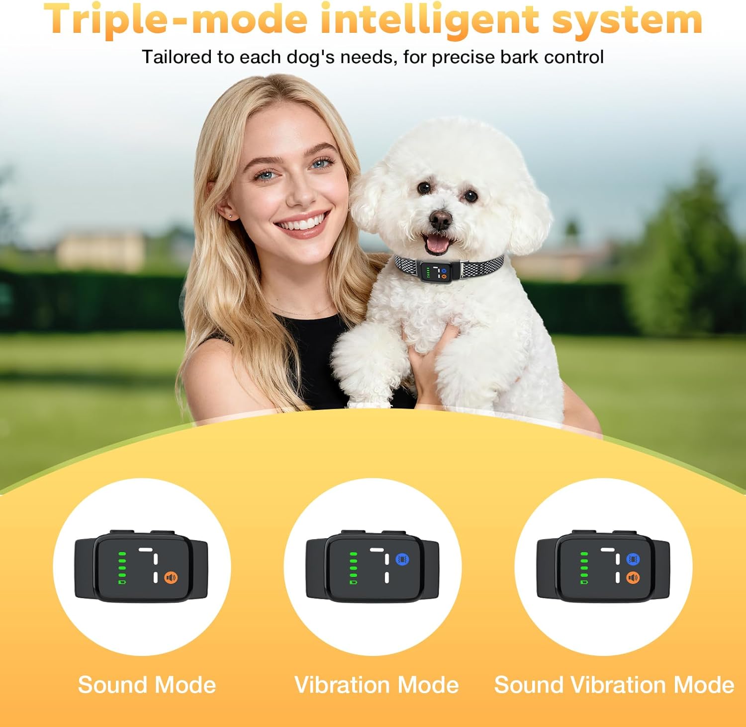 Detalle de Jewyow Bark Collar: Triple-Mode Anti-Bark Training with Replaceable Webbing