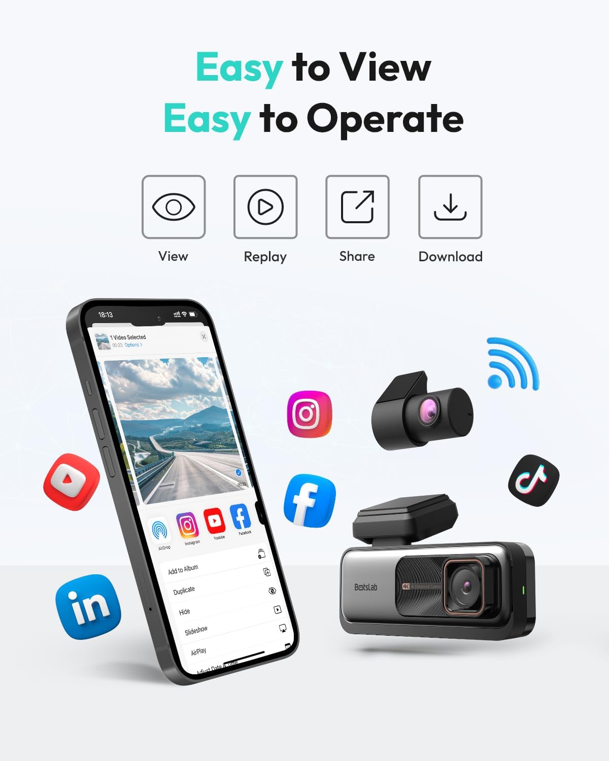 Thumbnail 6 de BOTSLAB 4K Dash Cam Front and Rear with STARVIS, ADAS, GPS and WiFi (170° front / 150° rear)