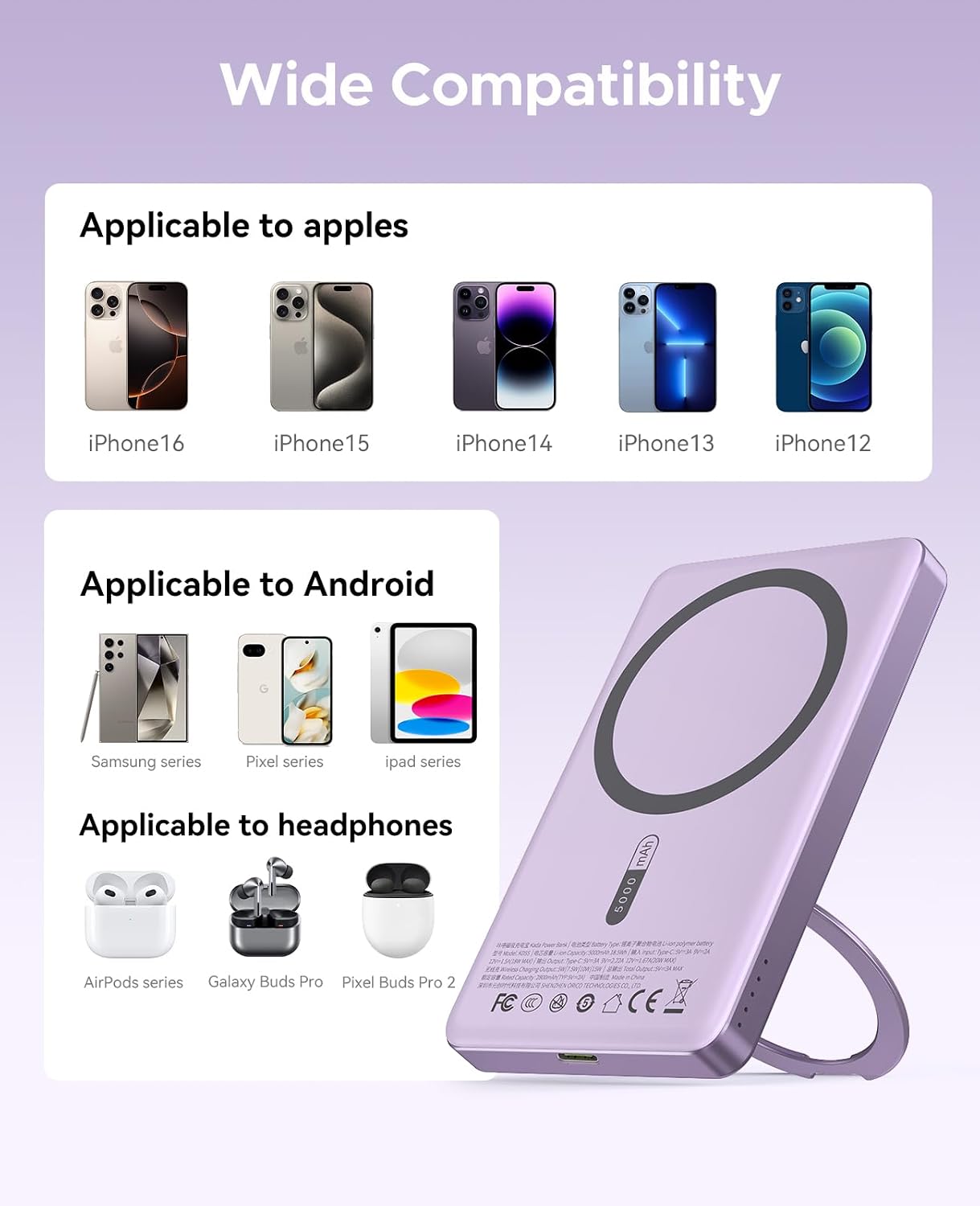 Detalle 2 de ORICO Kada MagSafe Power Bank 5.000 mAh mit Standfunktion und 20W PD – ultra schlank (lila)
