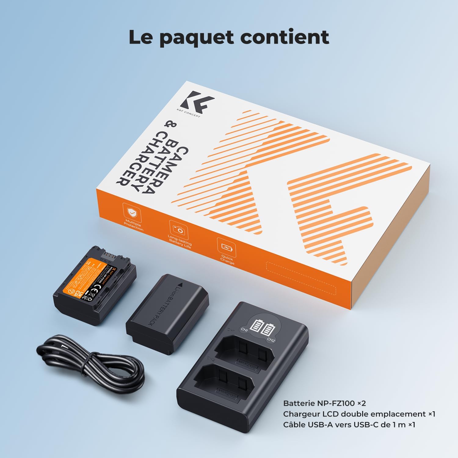 Thumbnail 6 de K&F CONCEPT Batterie 2600 mAh NP-FZ100 + chargeur double avec écran LCD (compatibles Sony A7 III/A7 IV, FX3, FX30, ZV-E1…)