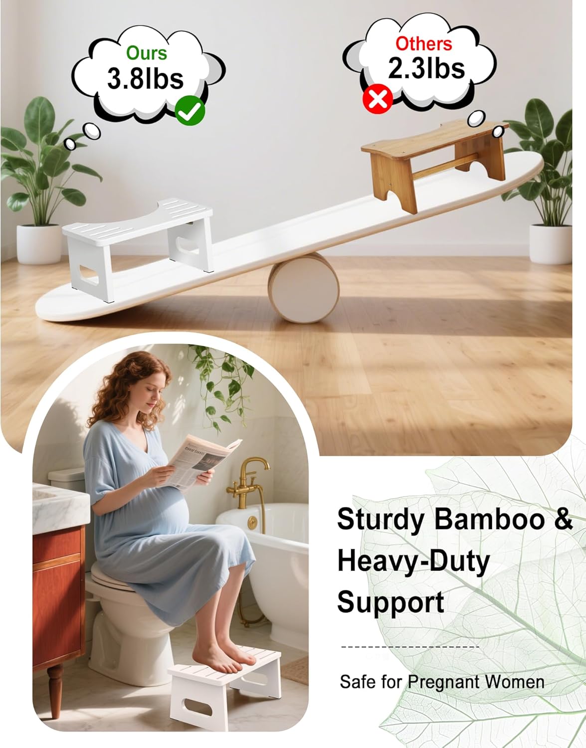 Thumbnail 2 de RayLove Toilettenhocker Holz – Klappbarer WC-Hocker für Erwachsene, Strahlendes Weiß
