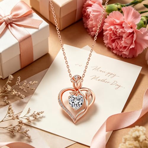 Thumbnail 5 de JACUPO 1.2CT Rose Heart Necklace for Women I LOVE YOU