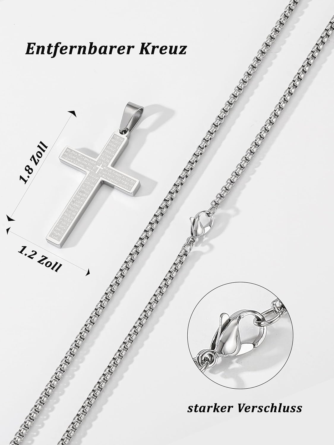 Thumbnail 3 de Aretas Kreuz Halskette für Herren, Jungen & Kinder – Kreuzanhänger mit 316L-Edelstahl, ca. 20 Zoll Kette
