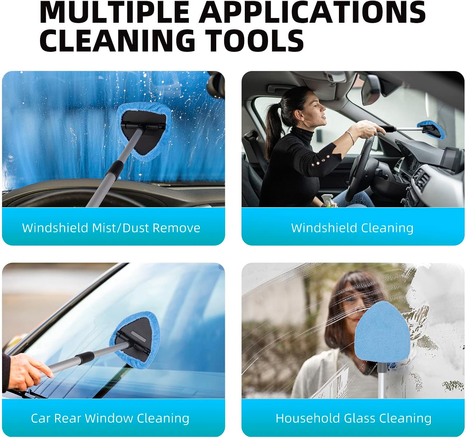 Detalle de deuvuo Upgraded Car Windscreen Cleaner — Inside Set (9 Pcs) with 6 Reusable Microfiber Pads