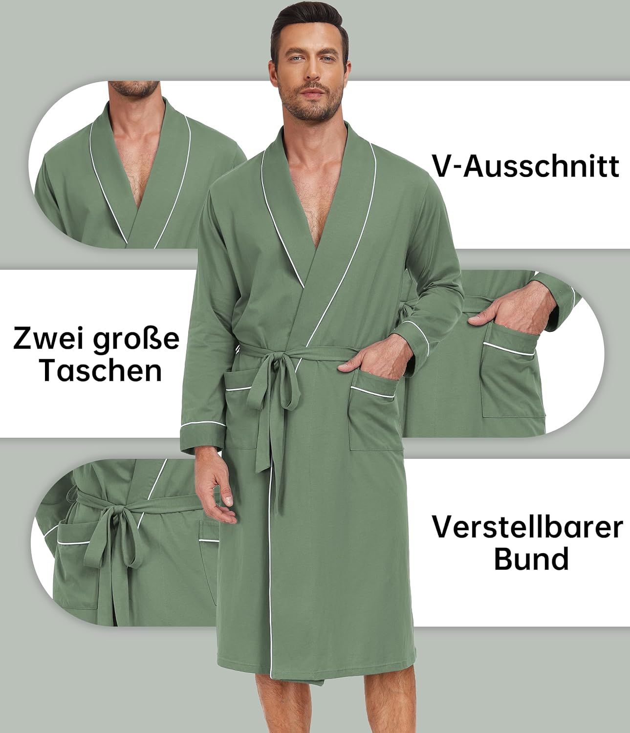 Thumbnail 2 de COLORFULLEAF Herren-Bademantel Leicht aus 100% Baumwolle – Vielseitig, atmungsaktiv und komfortabel