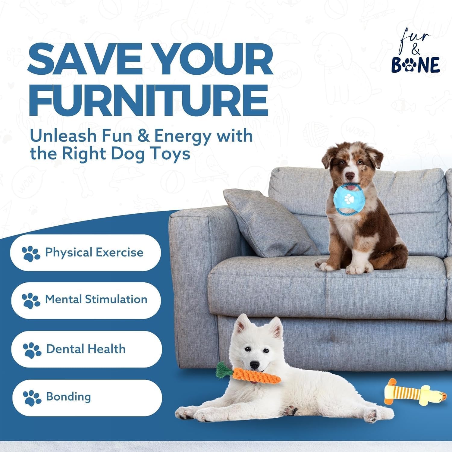 Thumbnail 2 de Fur & Bone Dog Chew Toys (10-Pack) – Puppy Teething & Interactive Set