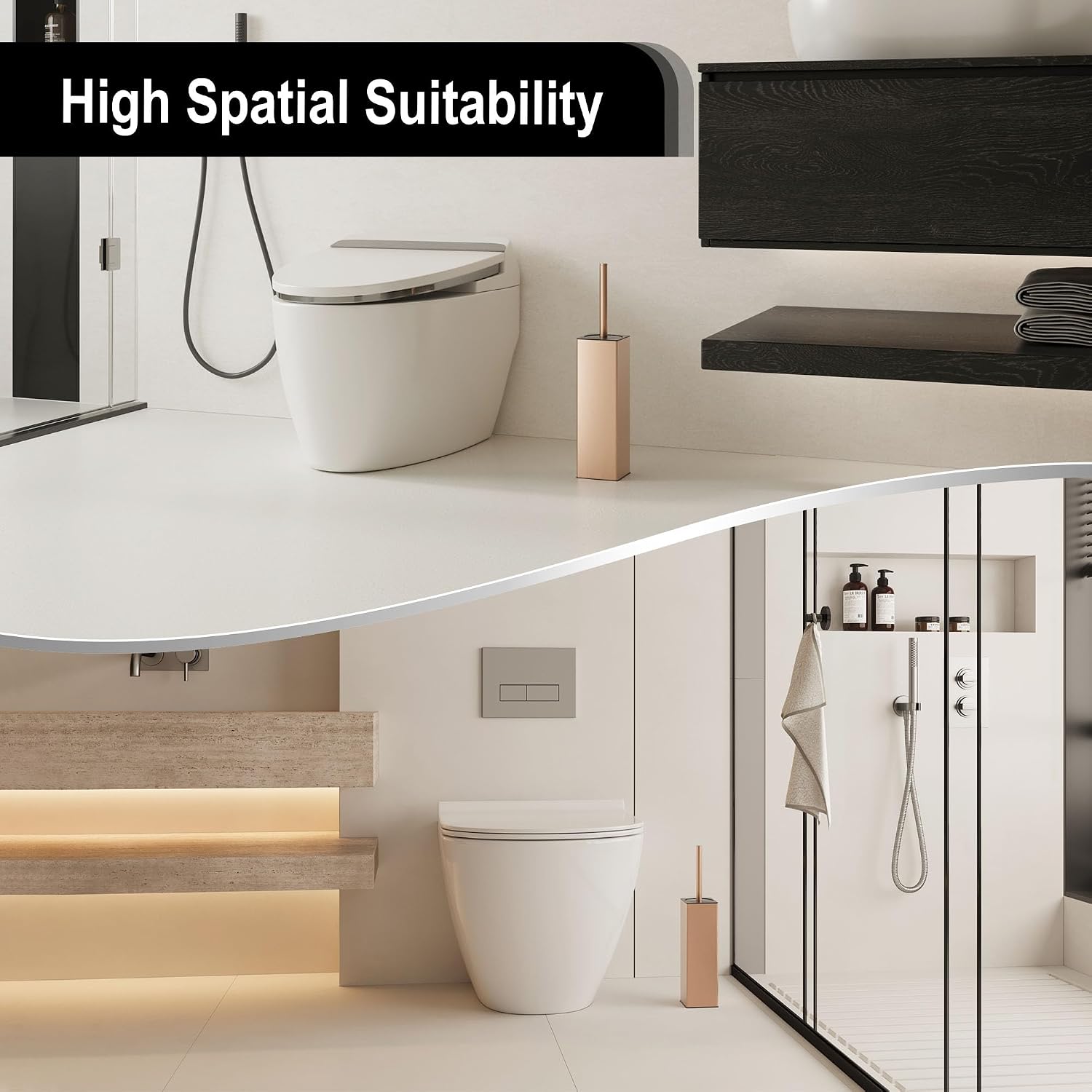 Detalle de BVL WC Bürsten & Halter Roségold – Quadratischer, freistehender Toilettenbürstenhalter aus Aluminium