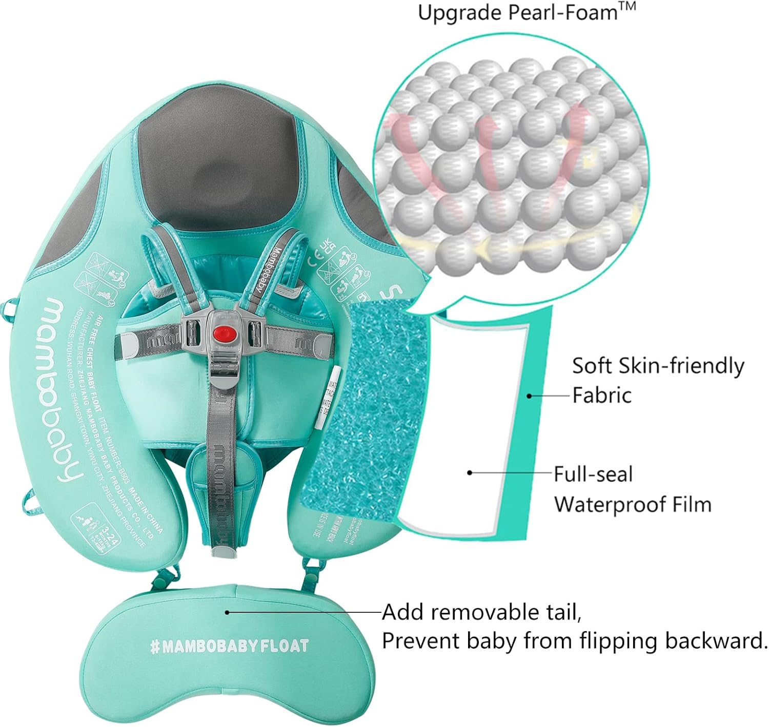 Thumbnail 1 de Mambobaby Baby Swim Float with Canopy — Non-Inflatable Fabric Baby Floater (Green, Edition Special)