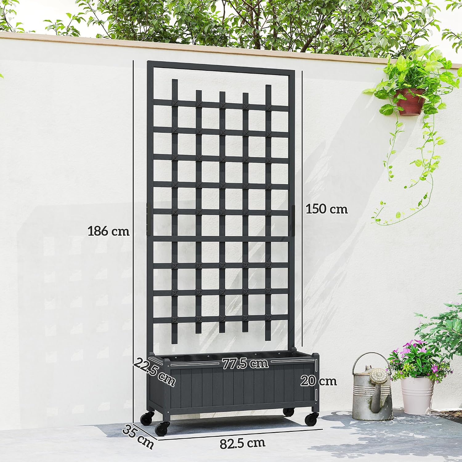 Thumbnail 6 de Outsunny 84H-001V00GY Wooden Trellis Planter, Grey, 54L, with Wheels