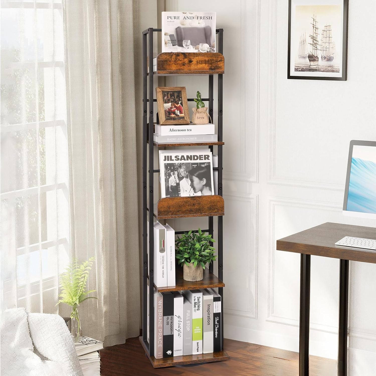 Thumbnail 1 de Bikoney 5-Tier Rotating Corner Bookshelf