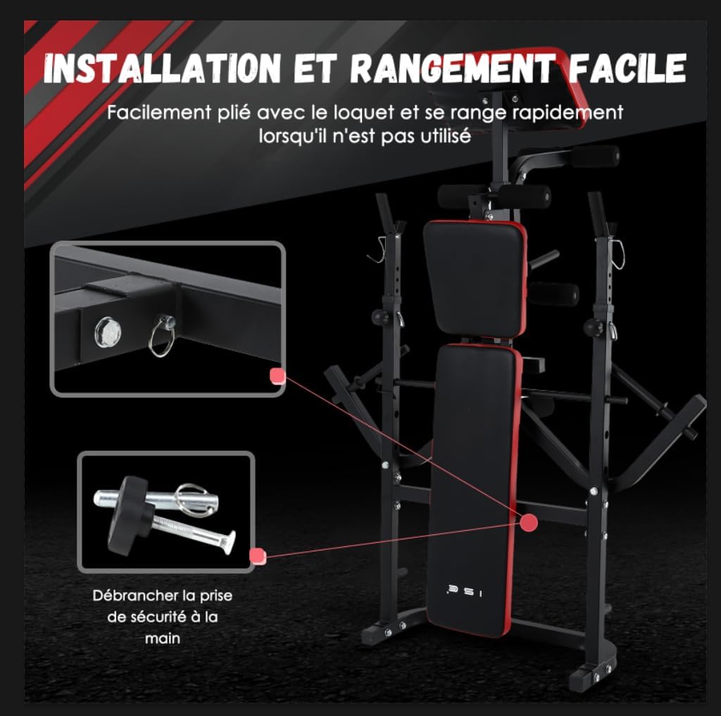 Detalle 2 de ISE Banc Musculation Complet – Banc de Musculation Multifonction, inclinable et pliable