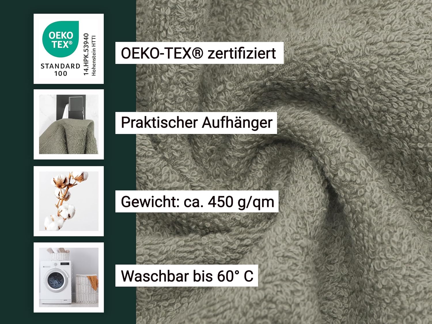 Thumbnail 2 de ZOLLNER 10er Set Gästehandtücher Taupe 30x50