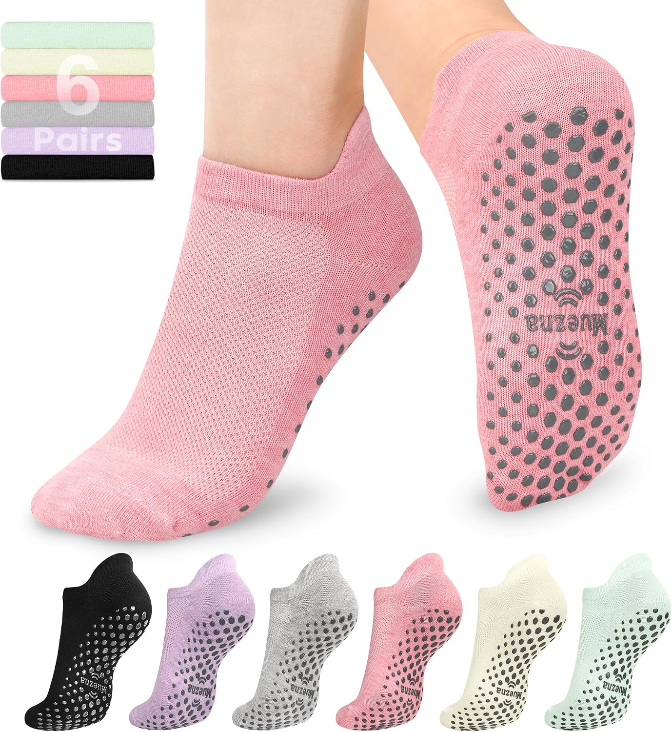 Detalle de Muezna Pilates Grip Socks, 6-Pair Pack