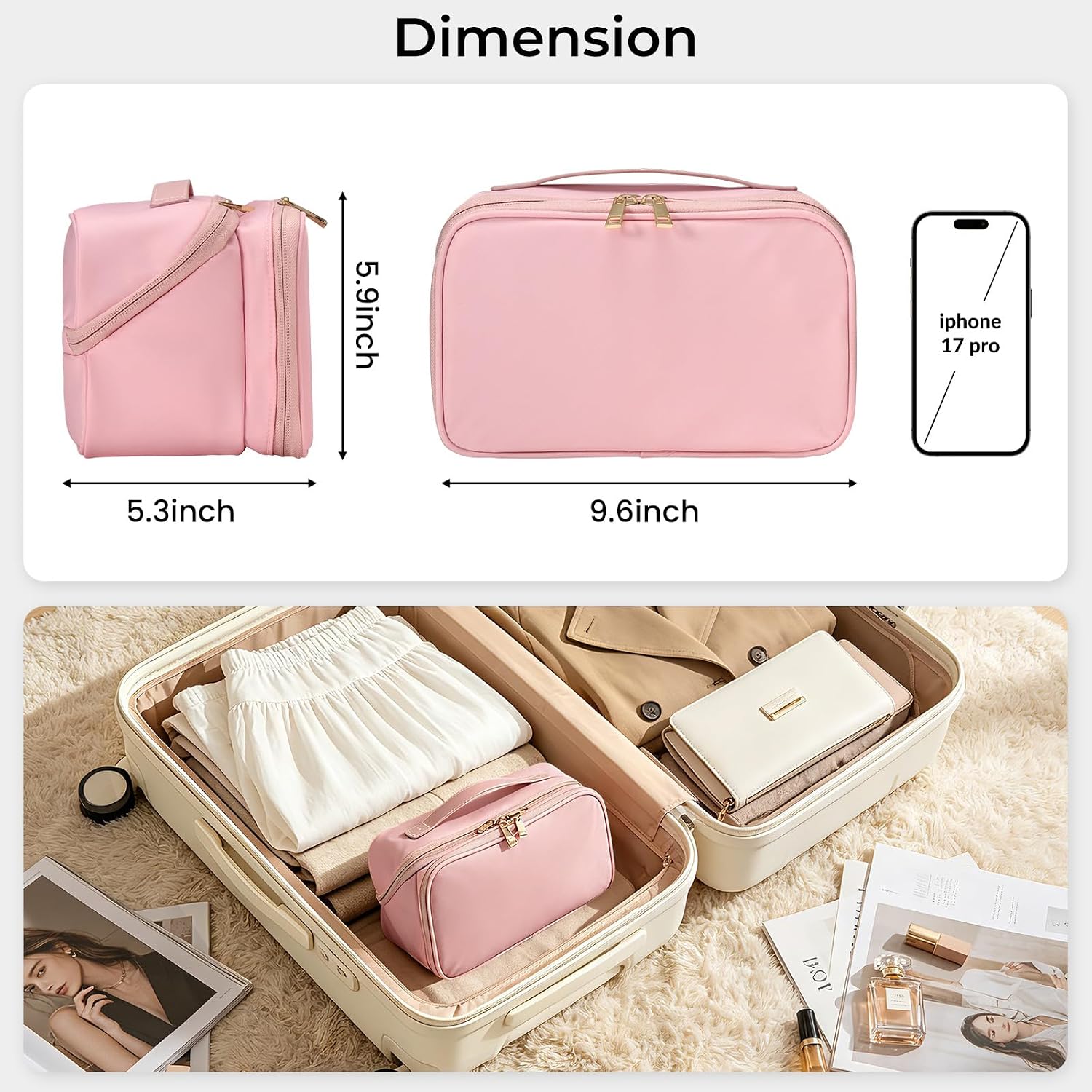 Thumbnail 3 de HauteHues Travel Makeup Bag, 9.6 x 5.9 x 5.3 Inches