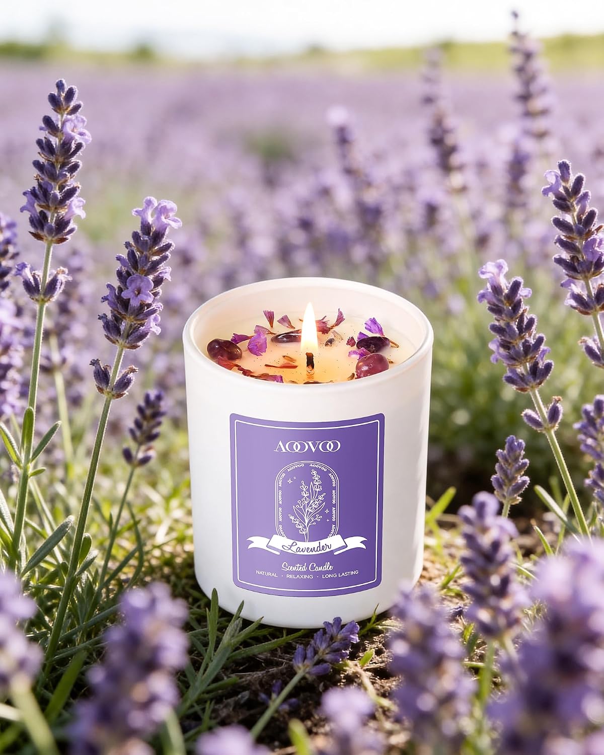 Thumbnail 6 de AOOVOO Lavender Candle Soy Candle Set, 2-Pack with Crystals and Dried Flowers