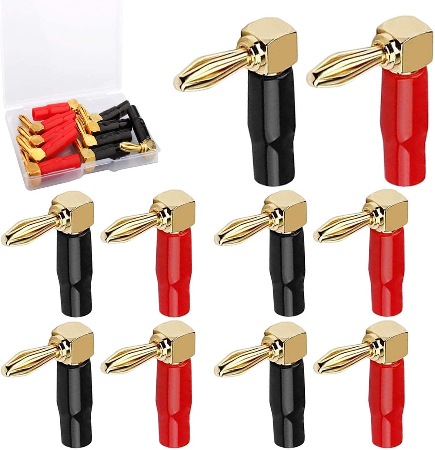Detalle de Dolaso 6 Black & Red 90 Degree Banana Plugs with 24K Gold Plating – 4.0mm Speaker Connectors