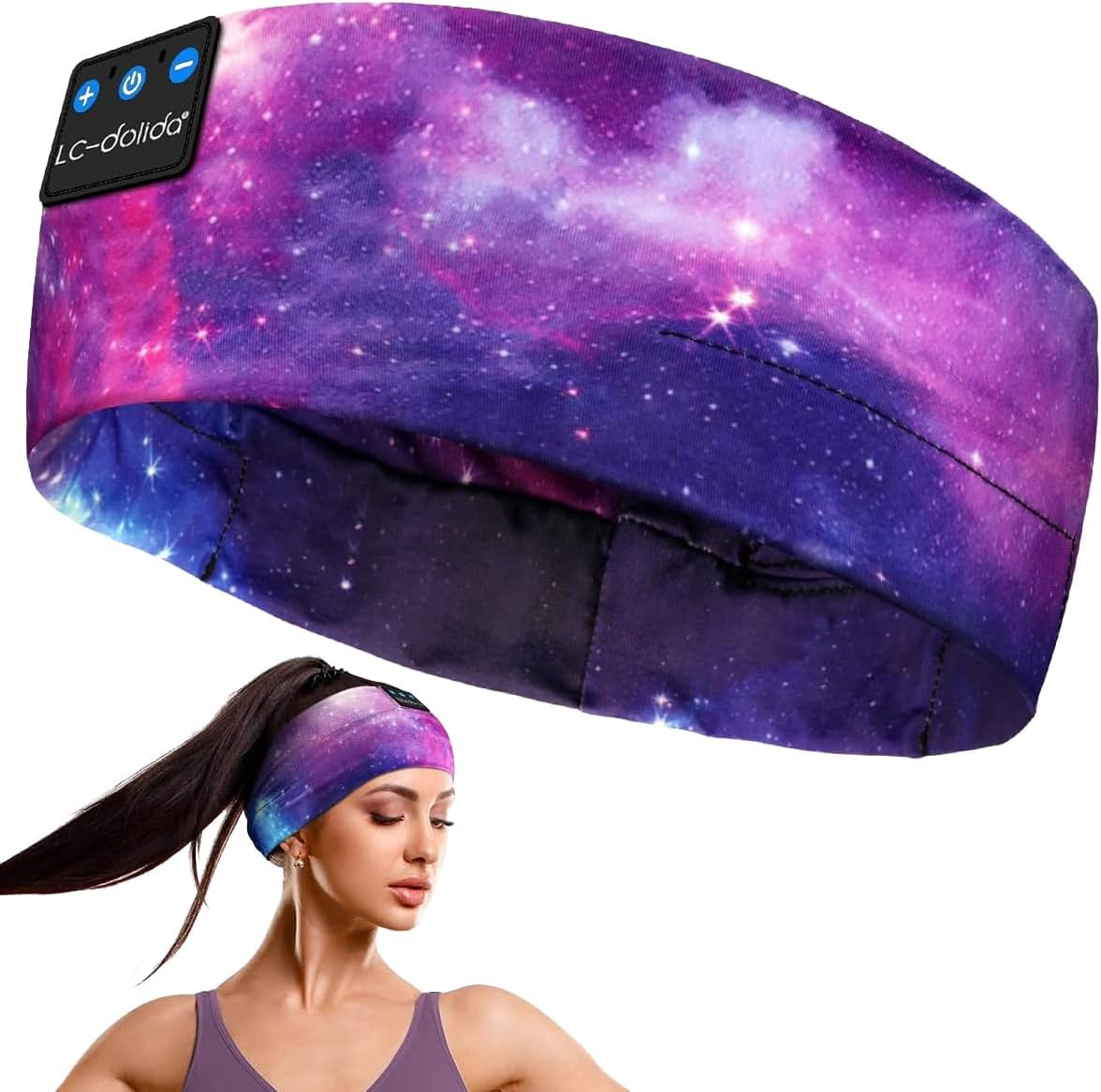 Detalle de LC-dolida Sleep Headphones Bluetooth Headband with Stereo Speakers, Sleep Mask & Microphone