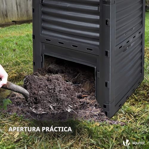 Detalle de VOUNOT Compostador Jardin 300L: compostera orgánica en plástico reciclado, con sistema de clic