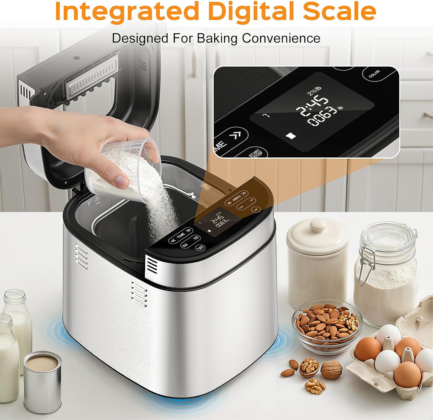 Detalle de LCKSMAL 2.5LB Bread Maker with Built-in Scale: 25-in-1, Beginner-Friendly