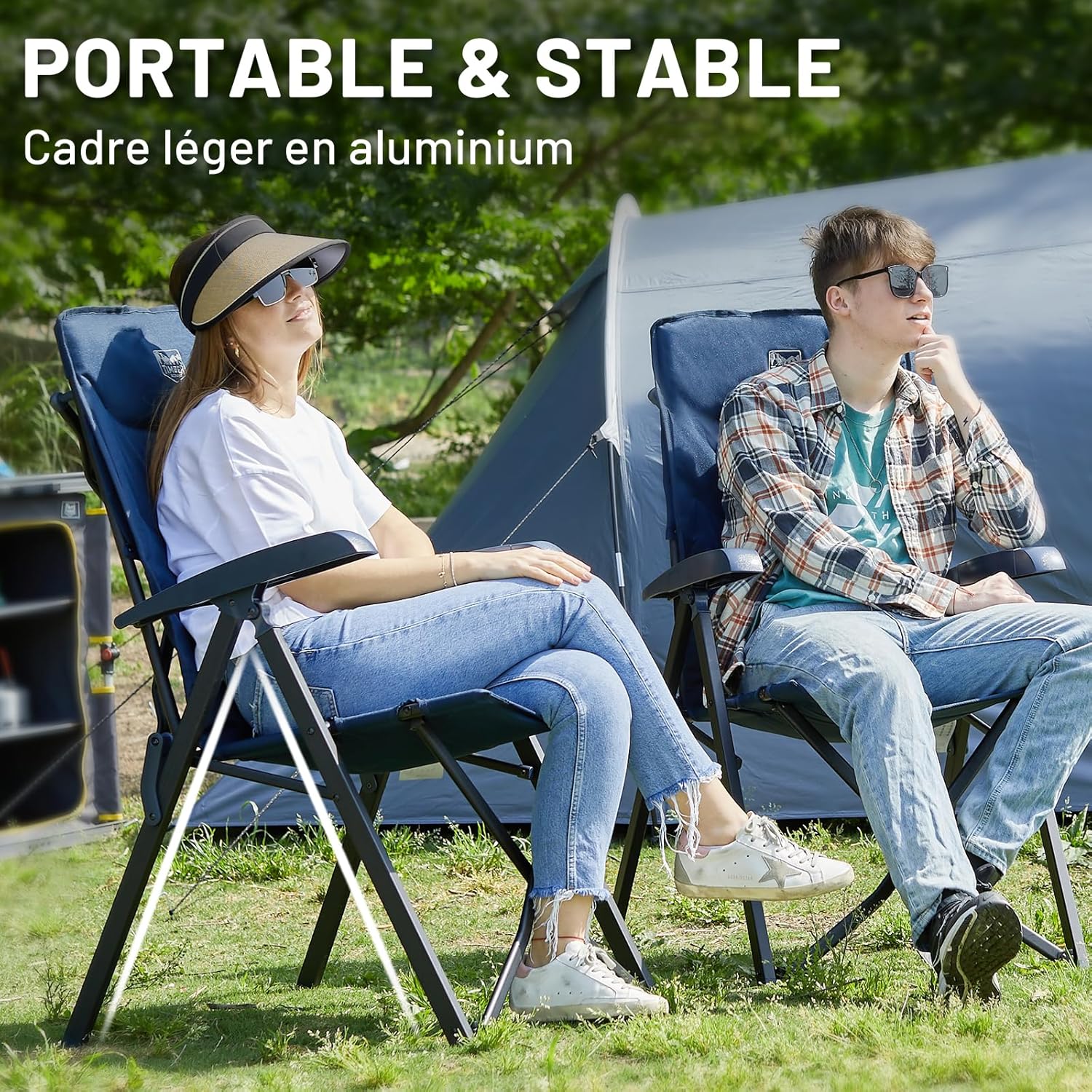 Thumbnail 2 de TIMBER RIDGE Chaise pliante camping portable 150 kg, dossier haut 4 positions