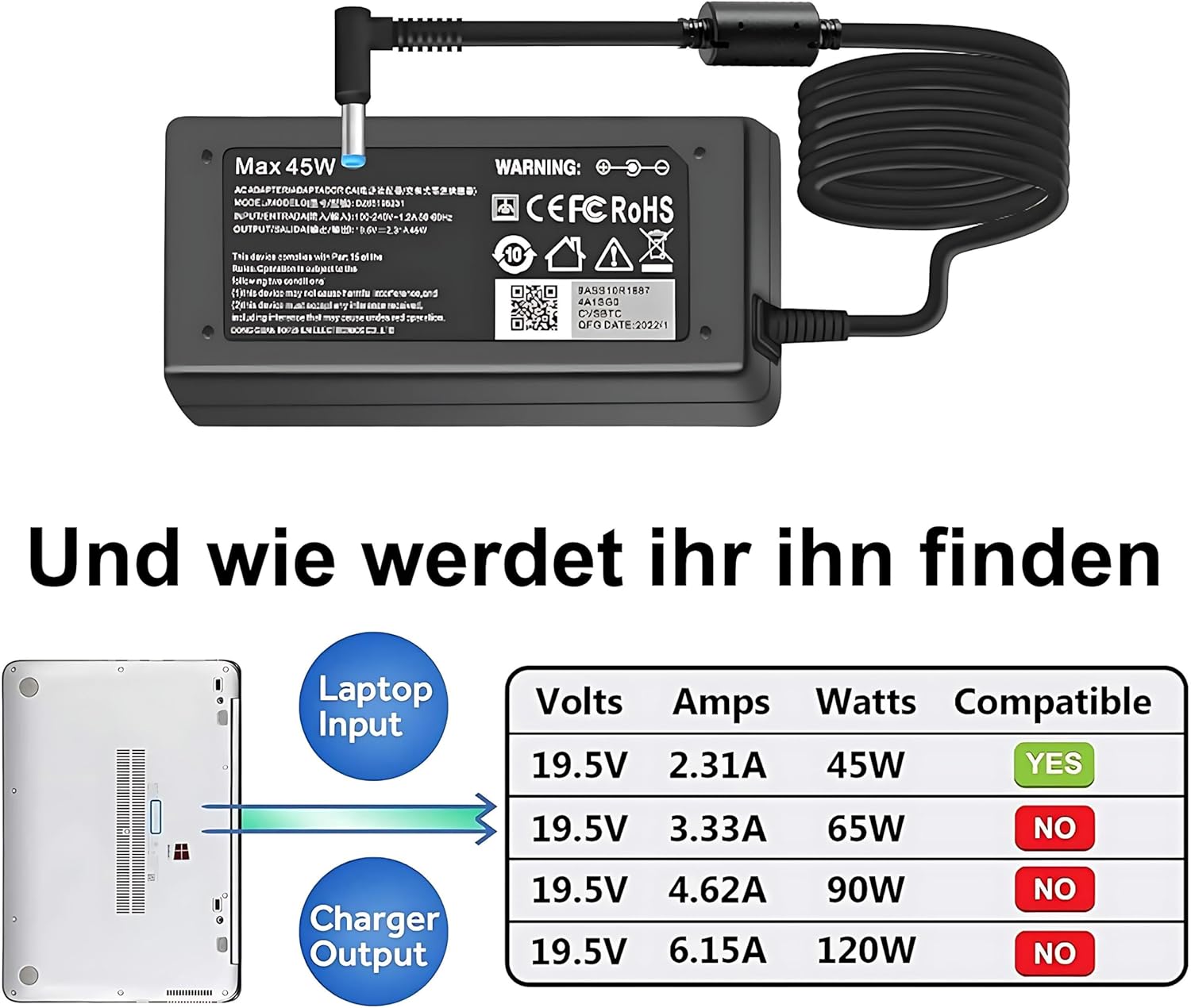 Thumbnail 3 de HP Ladekabel Ersatz 45W 19,5V 2,31A Blaue Spitze