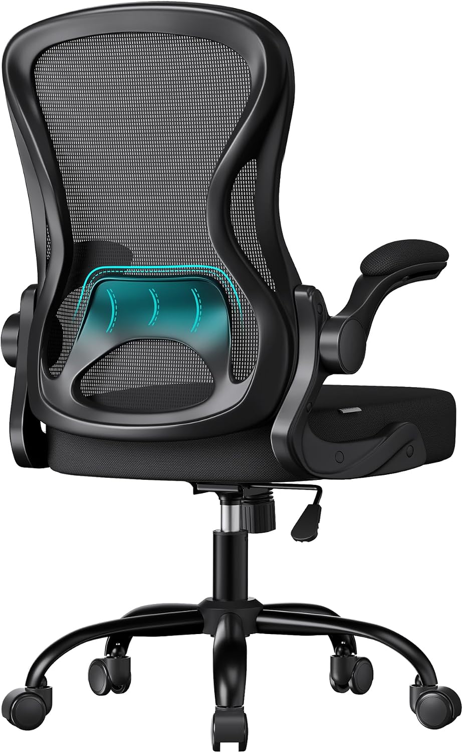 Detalle de SONGMICS KIME OBN042BH02 ergonomische bureaustoel met mesh en opklapbare armleuningen