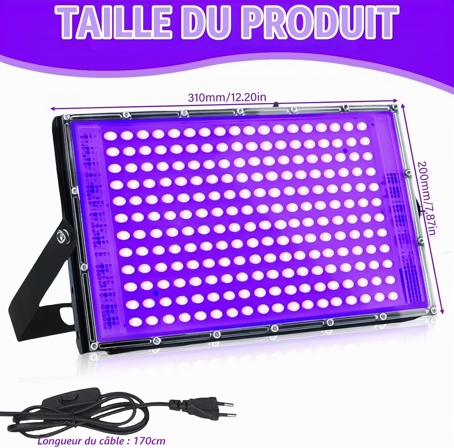 Detalle de BAIFULAI WK743-ZWXD-1P UV-zwartlichtschijnwerper 200 W met 216 leds