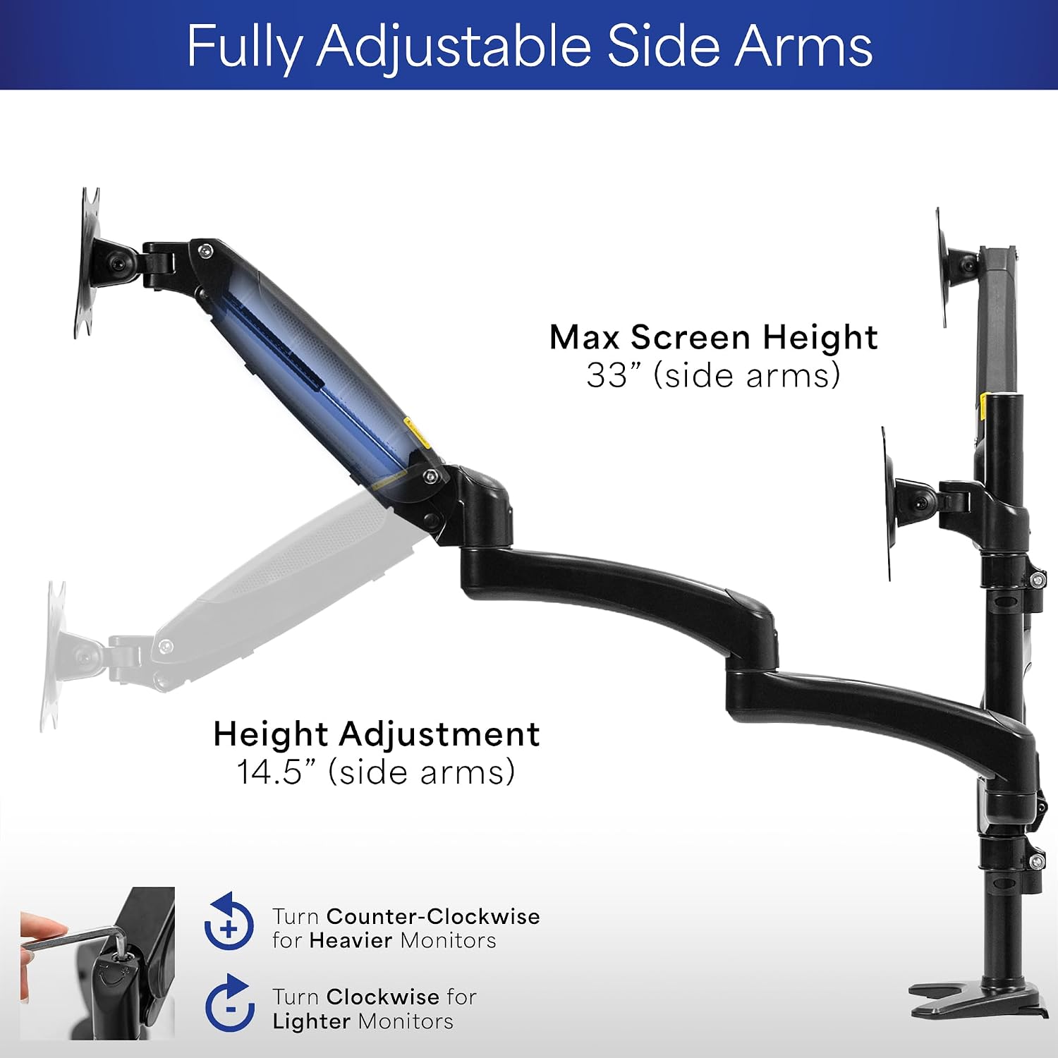 Thumbnail 6 de VIVO STAND-V300G: Triple Pneumatic Monitor Mount for 3 Screens (17"–32", 17.6 lbs each) with Heavy-Duty Desk Stand