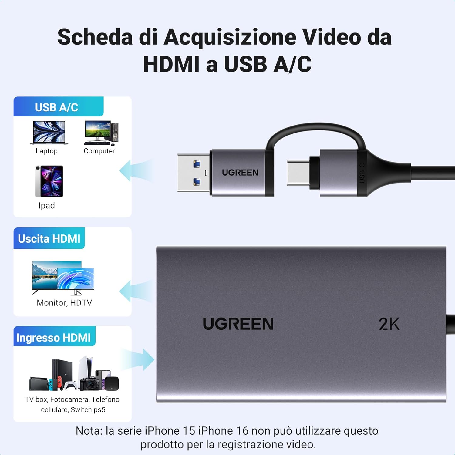 Thumbnail 5 de UGREEN HDMI Video Capture 4K 30 Hz con Loop Out e registrazione 2K: scheda di acquisizione per OBS, PC, PS5, Xbox e altro