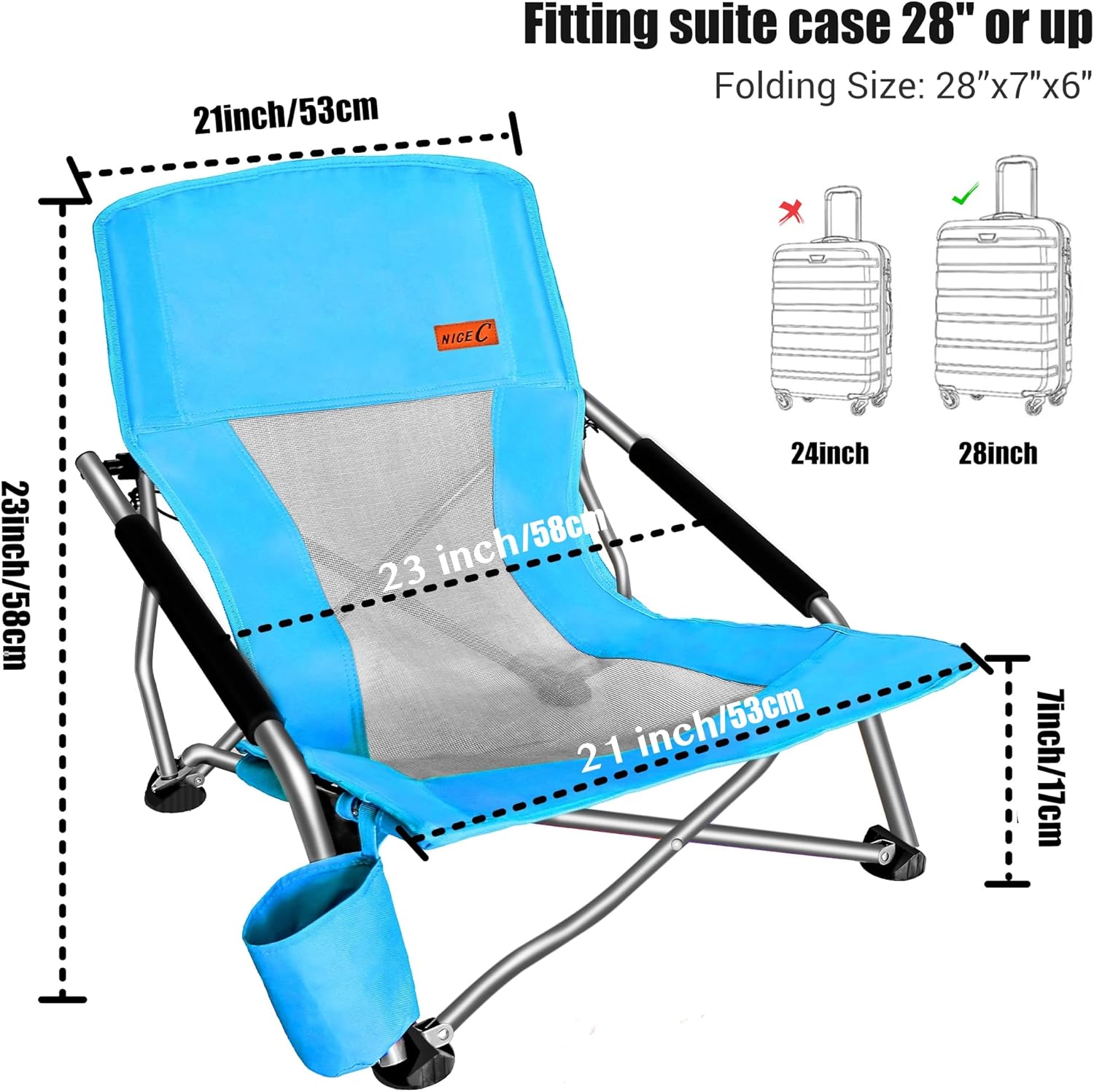 Thumbnail 2 de Nice C Low Beach Chair (2-Pack) — Portable, Folding Sling Chairs with Cup Holder