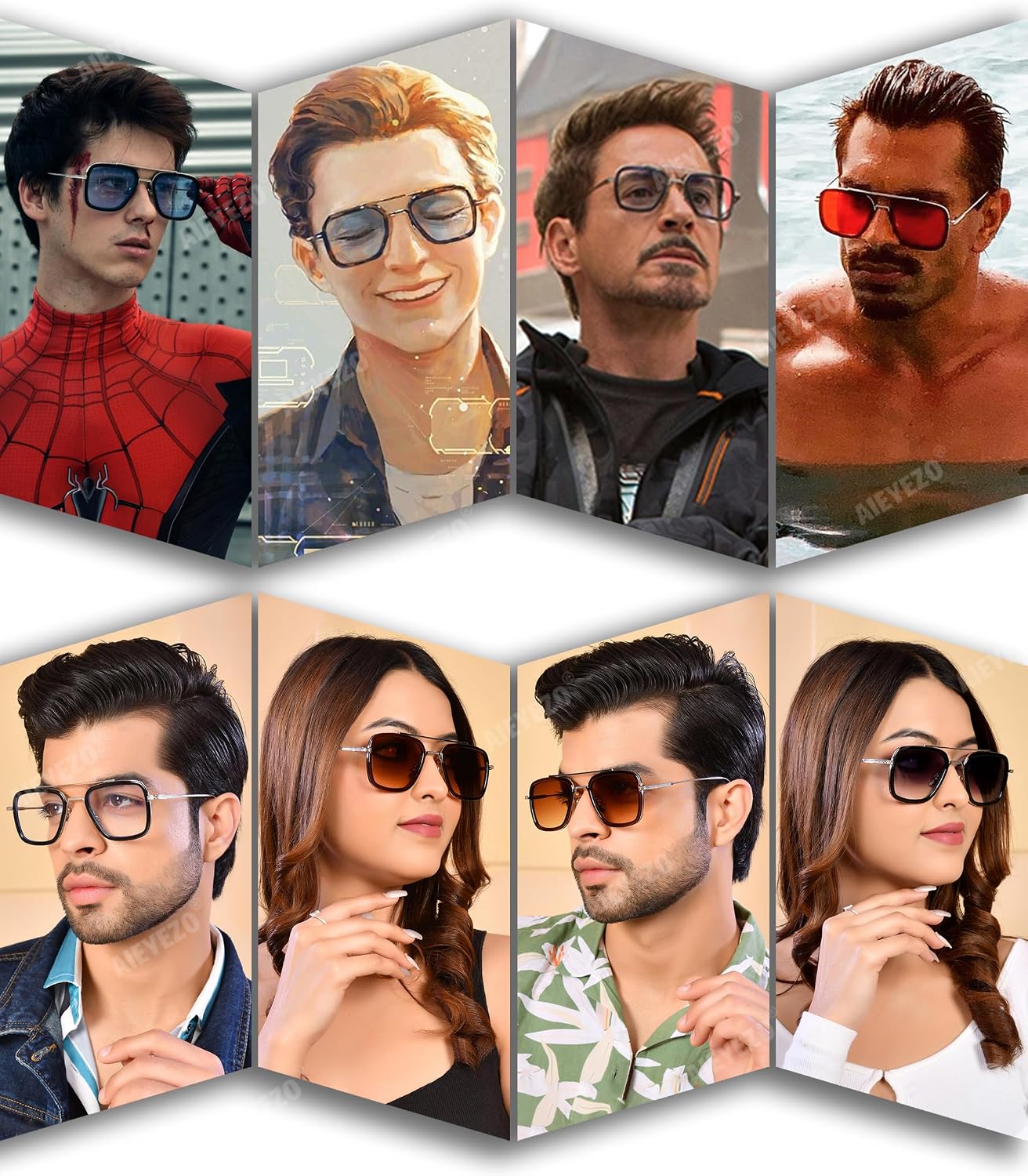 Detalle 2 de AIEYEZO Tony Stark Vintage Square Sunglasses, Metal Frame, UV Protection