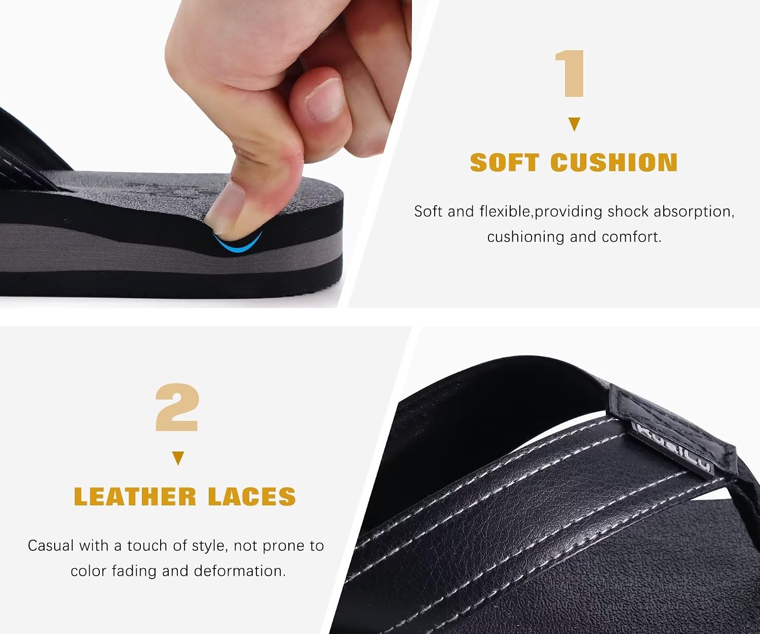 Thumbnail 4 de KuaiLu Men's Yoga Mat Leather Flip Flops with Arch Support