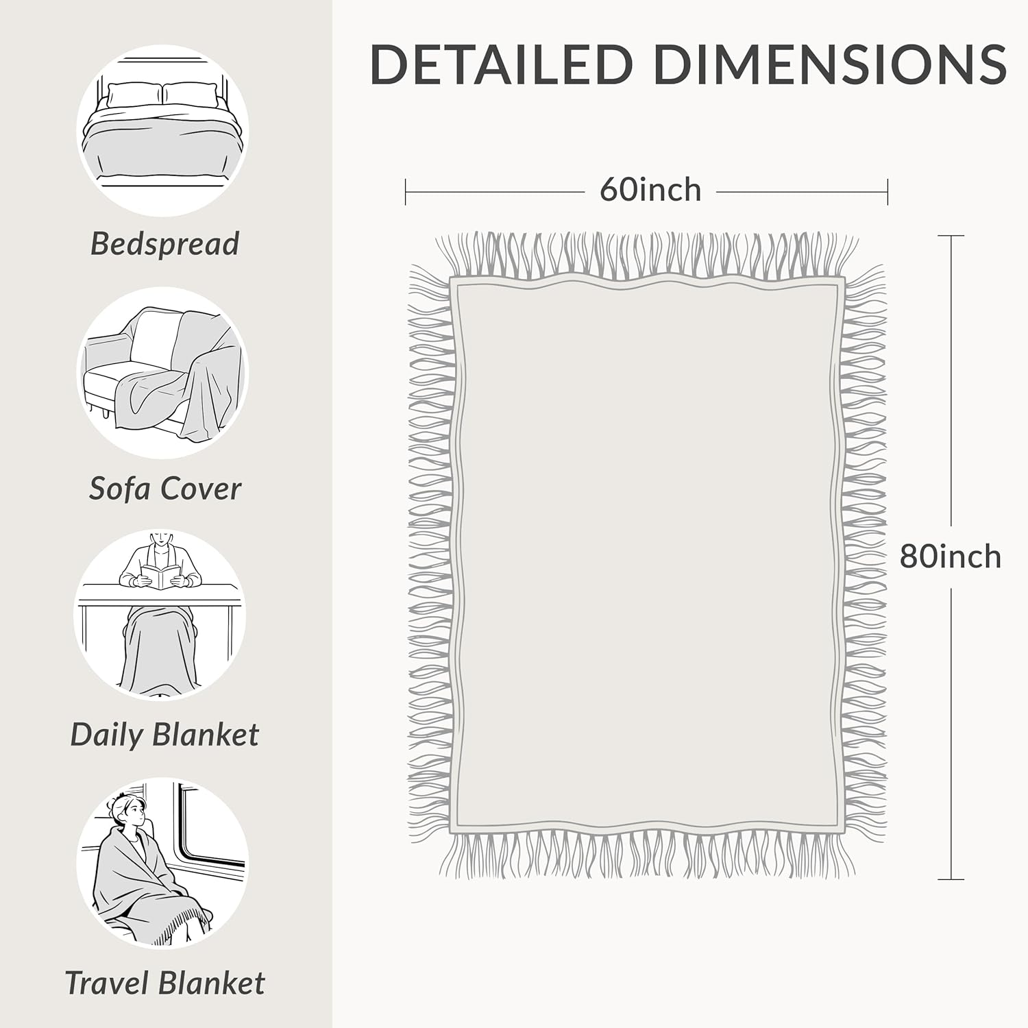 Detalle de SE SOFTEXLY Boho Cotton Throw Blanket, 4-Layer Muslin, 60” x 80”