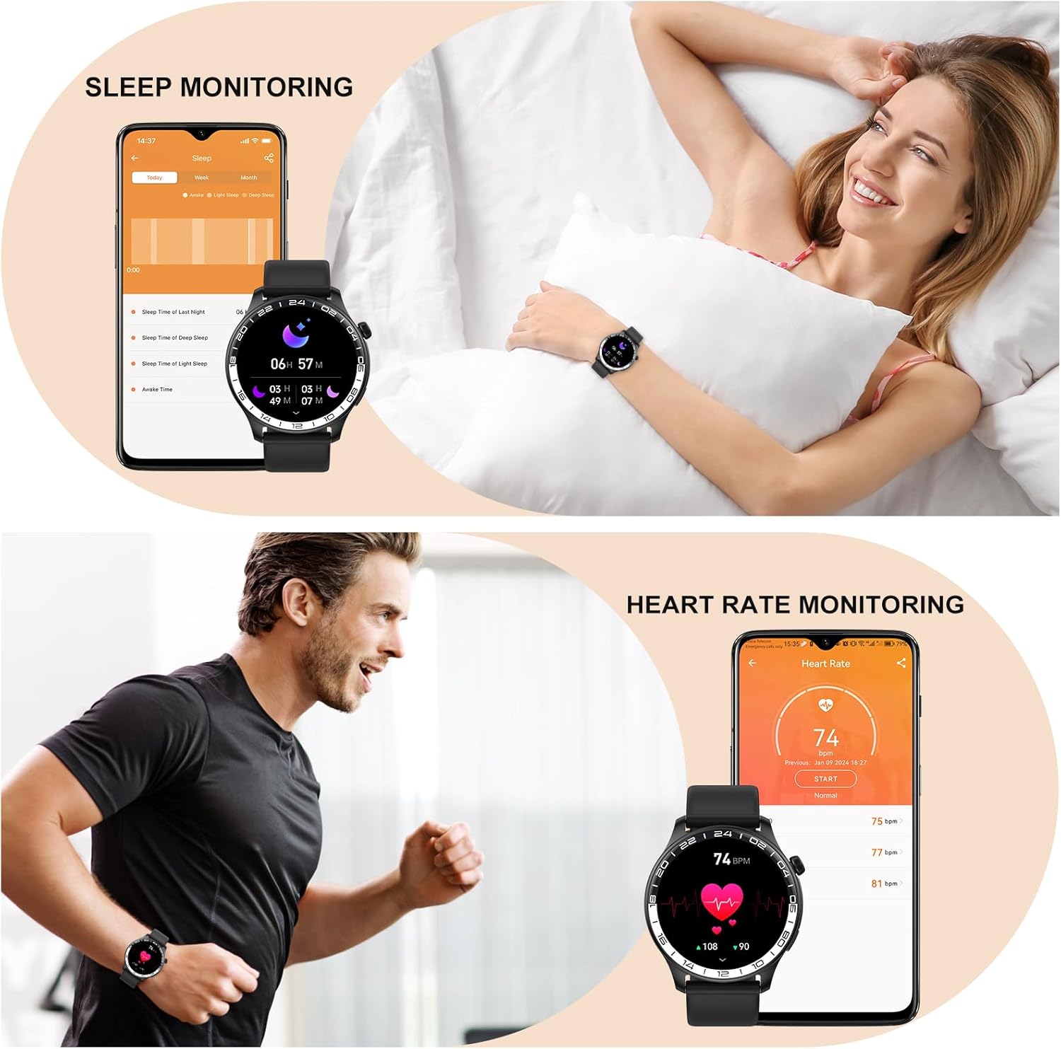 Detalle 2 de 2026 Smartwatch Uomo Donna con schermo AMOLED 1.43'', Chiamate e WhatsApp, 100+ sport, IP68