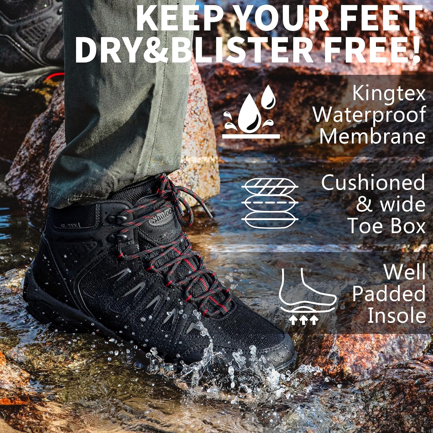 Thumbnail 5 de SHULOOK Men’s Waterproof Hiking Boots with SL-TEX Membrane, Non-Slip Mid-Top Traction