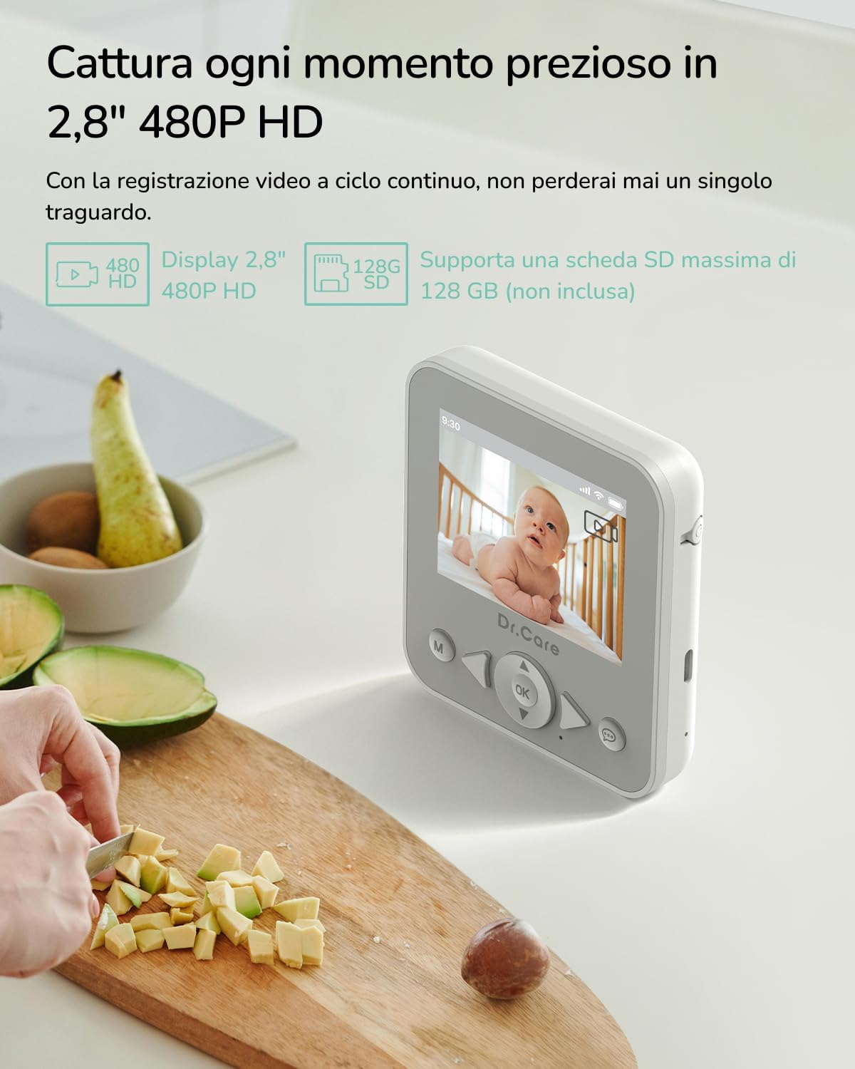 Thumbnail 1 de Dr.Care NeoView Baby Monitor Video 2.8" – Schermo 2.8", Registrazione Loop e VOX, Notturna, Batteria e Clip cintura