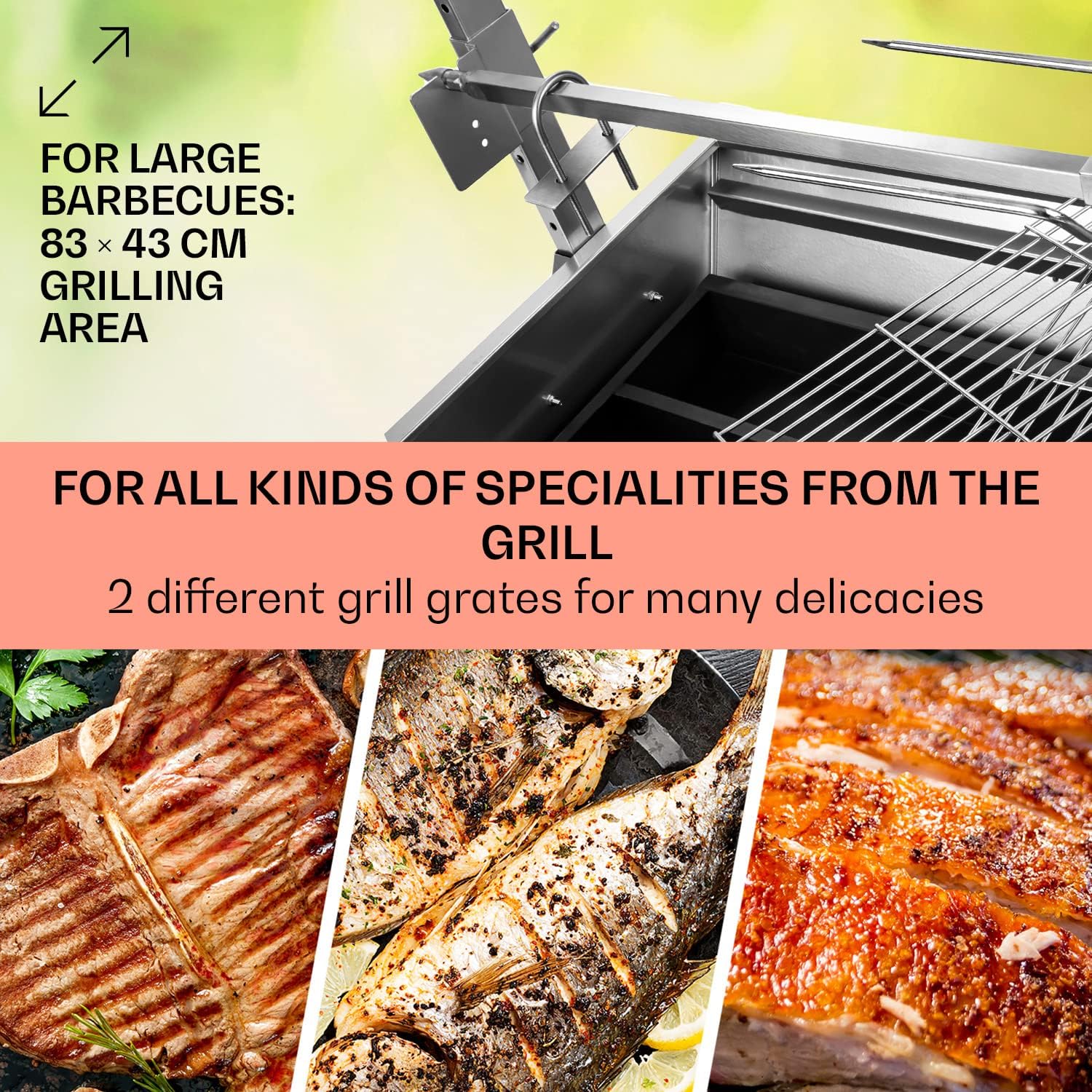 Thumbnail 4 de OneConcept GQ8-SAUENLAND 2-in-1 Rotisserie BBQ Grill with Two Grates