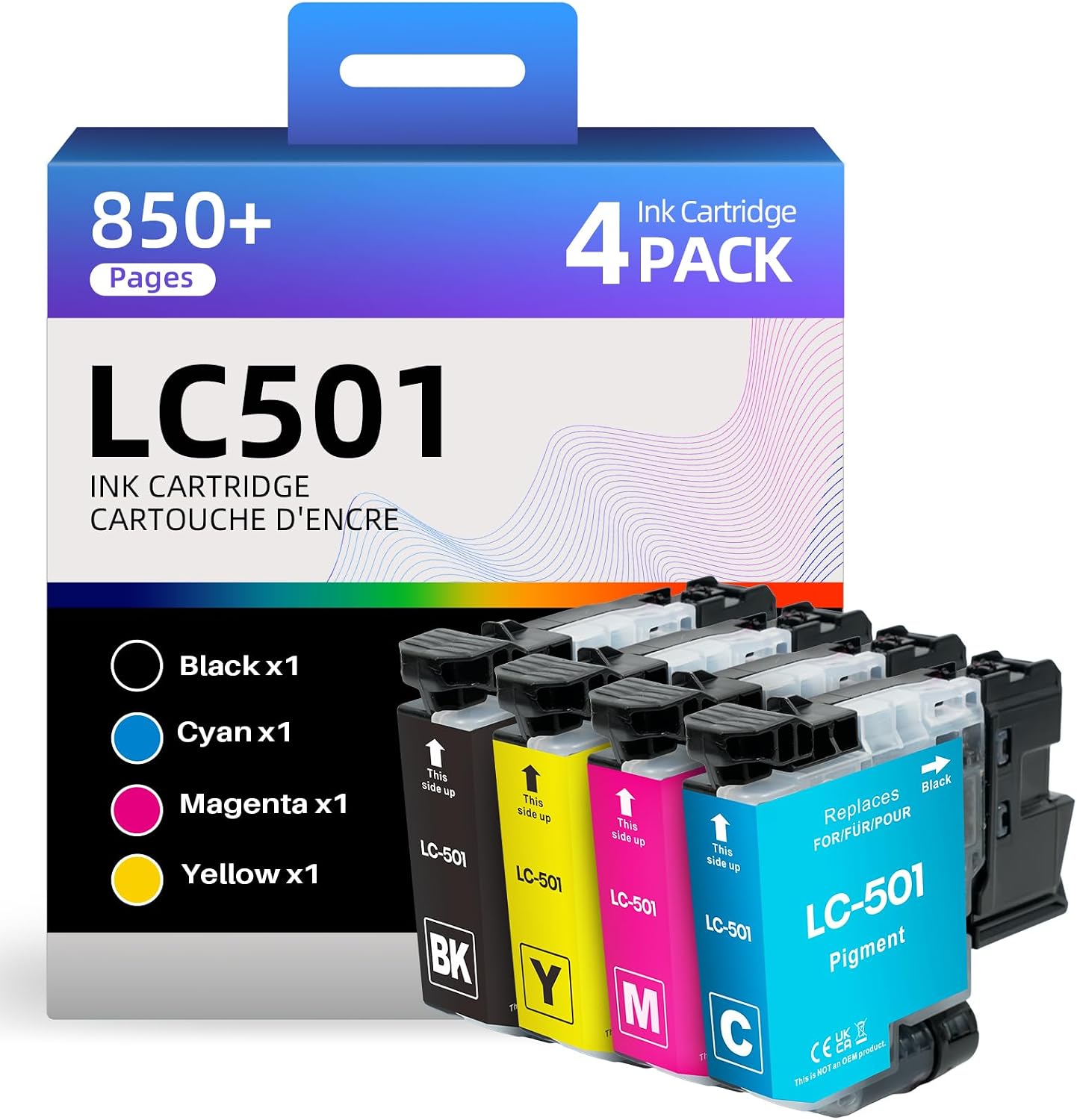 Detalle de Skydo LC501 Ink Cartridges, 4-Pack with Black, Cyan, Magenta and Yellow
